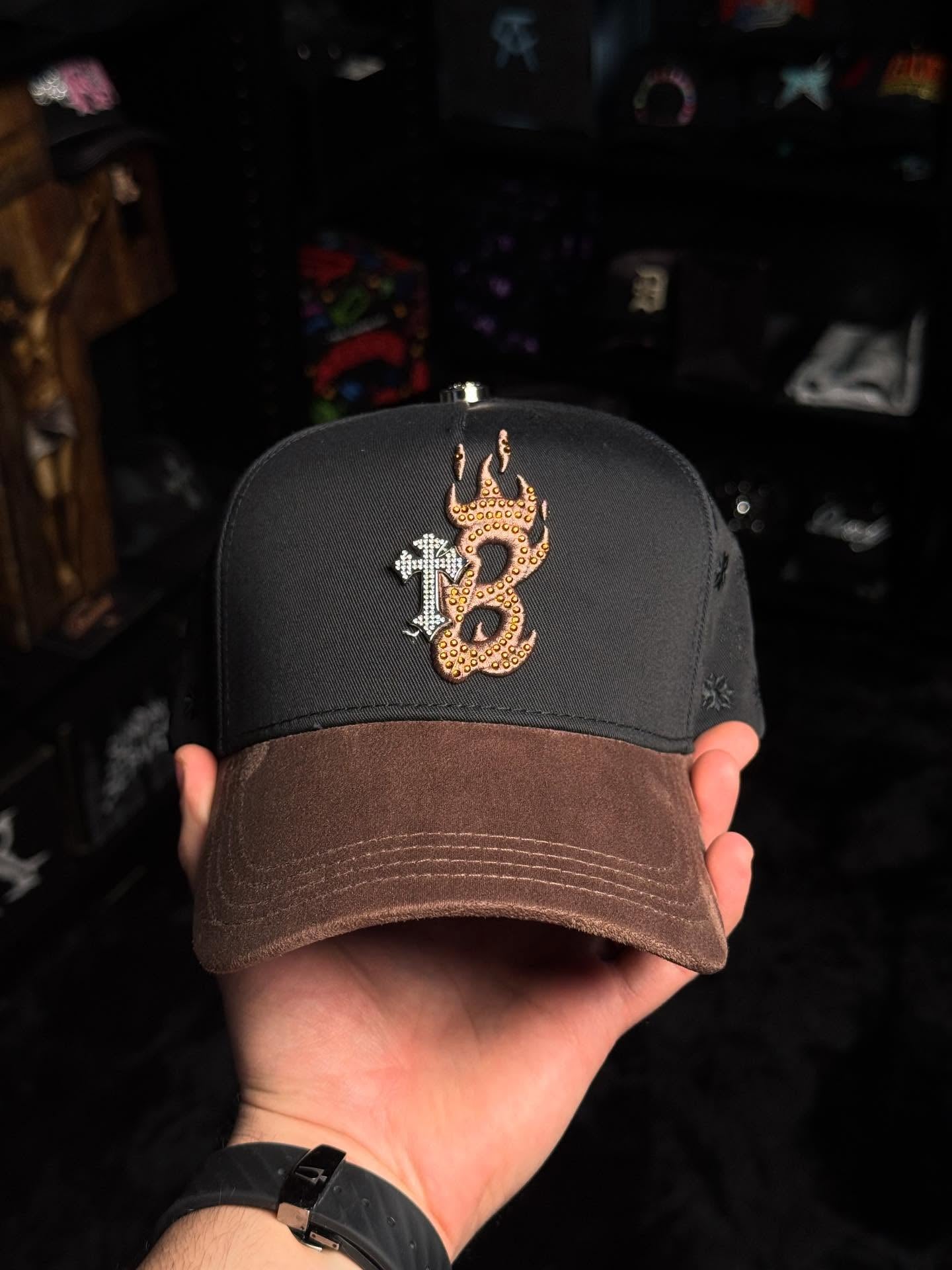EL BARBAS HATS B-CROSS BLACK SNAPBACK HAT BARBCROSS BKBRWN