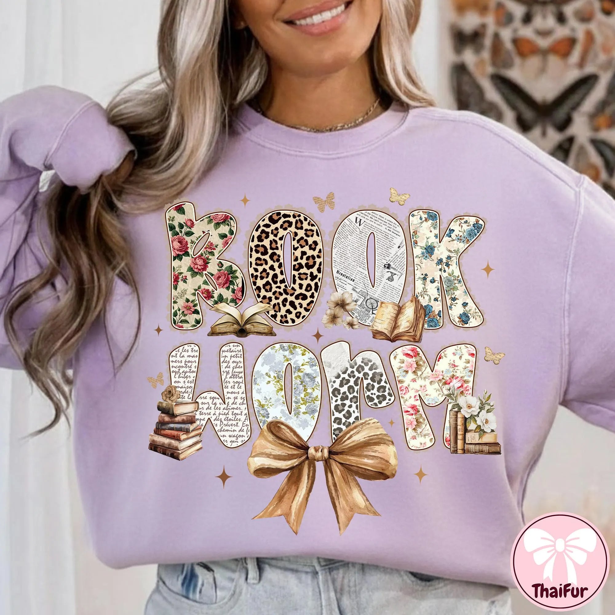 Retro Preppy Bookworm PNG