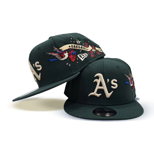 Oakland Athletics Gray Bottom City Art Side Patch New Era 9Fifty Snapback - Dark Green