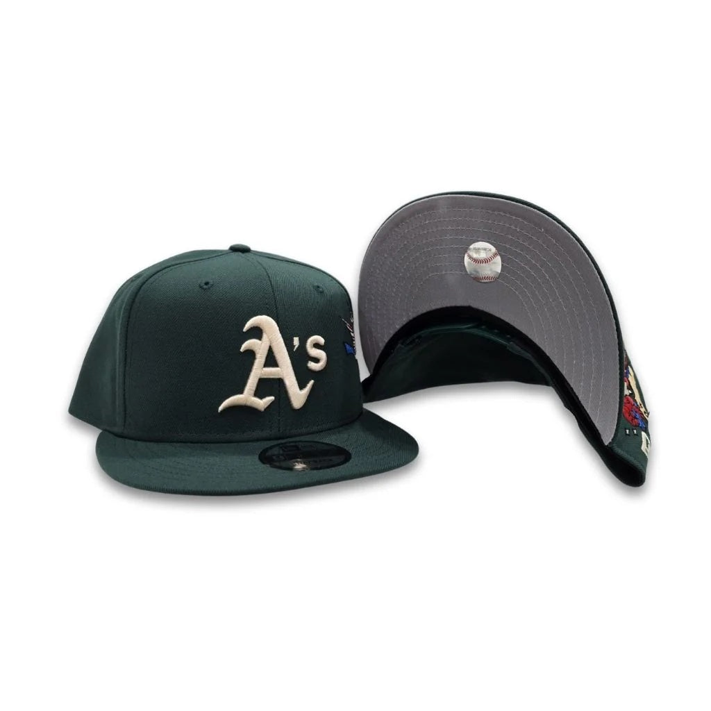 Oakland Athletics Gray Bottom City Art Side Patch New Era 9Fifty Snapback - Dark Green