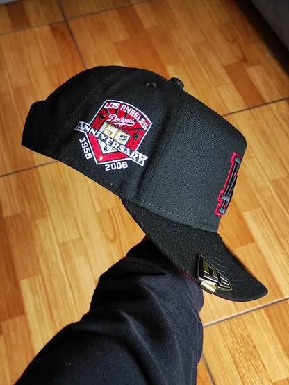 New Era Los Angeles Dodgers 50th Anniversary Blackout Red Prime Edition 9Fifty A Frame Snapback
