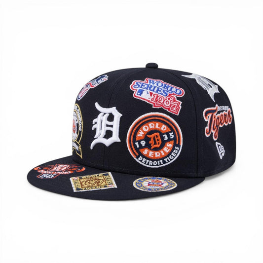 Navy Blue Detroit Tigers All Over Logo Gray Bottom 59FIFTY New Era Fitted