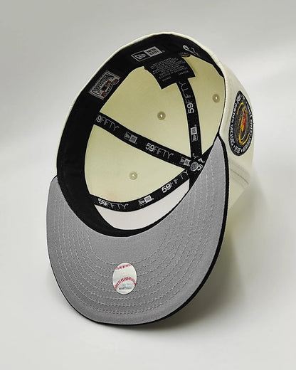 Off White Pittsburgh Pirates Black Visor Gray Bottom Three Rivers Stadium Side Patch New Era 59Fifty Fitted