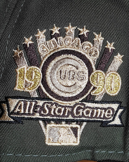 Olive Green Chicago Cubs Brown Visor Snow Gray Bottom 1990 All Star Game Side Patch New Era 9Fifty Snapback