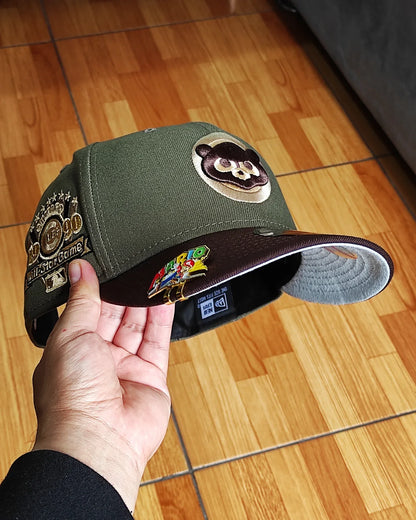 Olive Green Chicago Cubs Brown Visor Snow Gray Bottom 1990 All Star Game Side Patch New Era 9Fifty Snapback